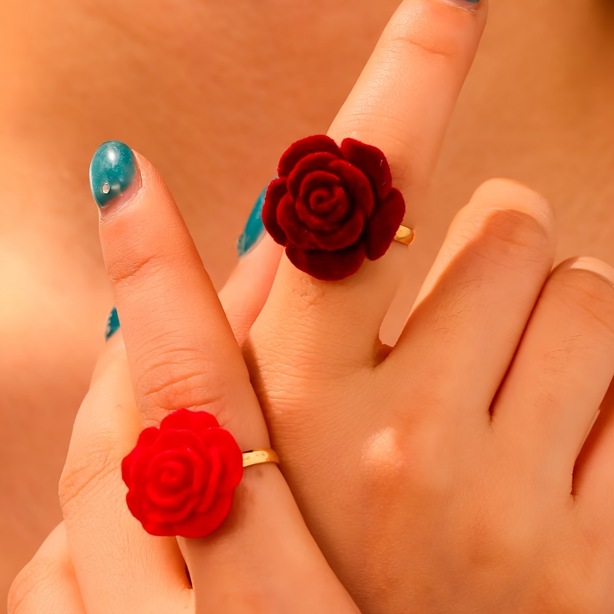 Vintage Inspired Faux Flower Open Ring Red Rose Stylish Accessory